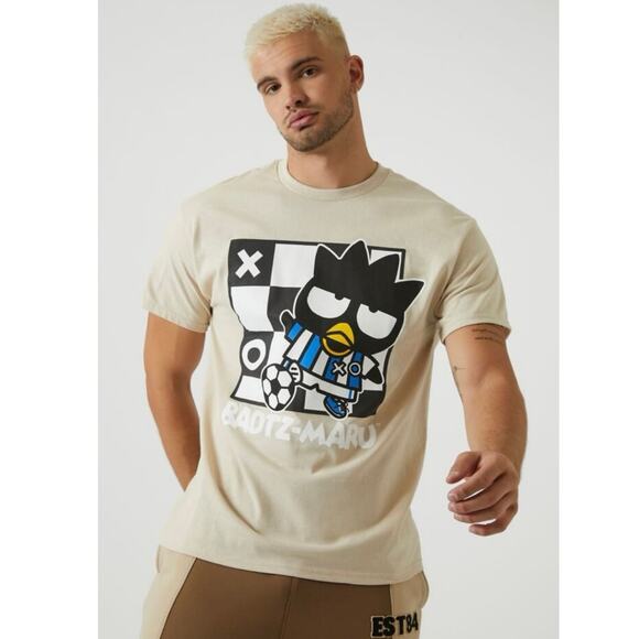NWT Forever 21 Hello Kitty & Friends Badtz Maru Soccer Graphic Tshirt Tan - Picture 1 of 3